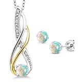 Gem Stone King
Gem Stone King Cabochon Simulated Opal Diamond 925 Silver & 10K Yellow Gold Pendant Earring Set