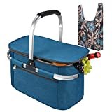 Tirrinia Large Insulated Picnic Basket, 26L Leakproof Collapsible Portable Cooler Basket Set with Aluminium Handle for Travel, Shopping, Camping, Attach with a Free Foldable Grocery Bag, Blue
by Tirrinia