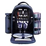 apollo walker Picnic Backpack Bag for 2 Person with Cooler Compartment, Detachable Bottle/Wine Holder, Fleece Blanket, Plates and Cutlery (Blue)
by apollo walker