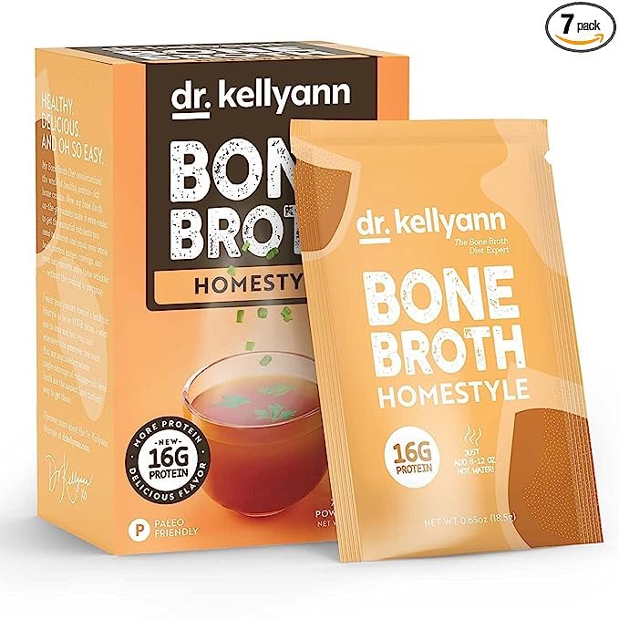 Dr. Kellyann Bone Broth Packets, Original Homestyle Flavor - 7 Servings, Chicken Broth with 100% Grass-fed Hydrolyzed Collagen Peptides Powder, 16g Protein, Keto and Paleo Diet Friendly