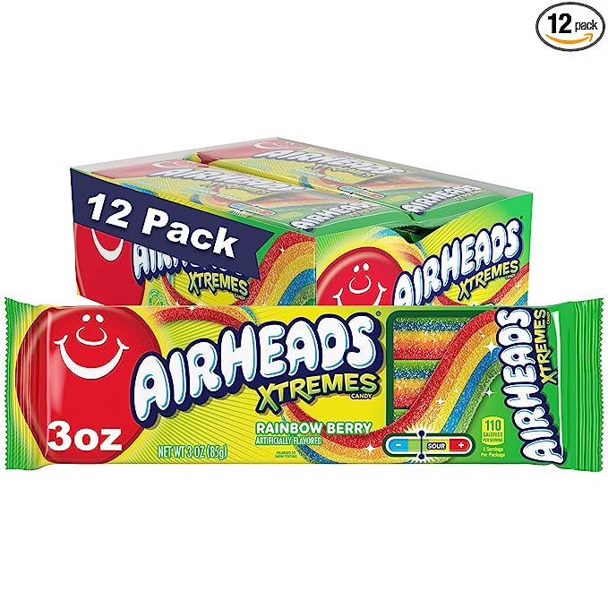 Airheads Xtremes Belts, Rainbow Berry Flavor, Sweetly Sour Candy, Non Melting, Bulk Movie Theater and Party Bag, 3 Ounce (Pack of 12)
Visit the Airheads Store