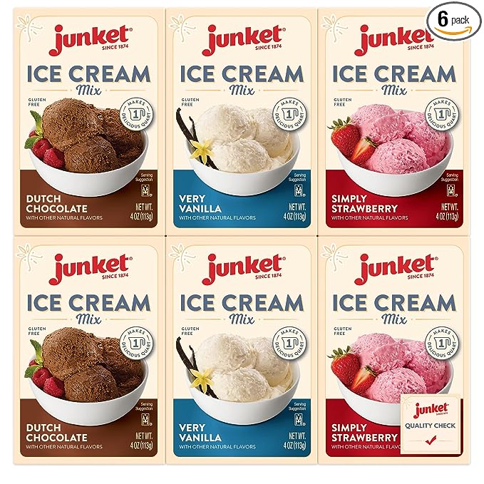 Junket Ice Cream Mix Bundle - 2 Vanilla, 2 Chocolate, 2 Strawberry (6 Total)