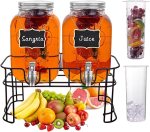 Galssmagic 1 Gallon Drink Dispenser with Stand,2 Pack Glass Beverage Dispenser with Stand,Punch Bowls Water Juice Lemonade Dispensers with Easy Flow Spigot for Parties