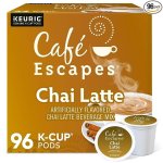 Cafe Escapes, Chai Latte Tea Beverage, Single-Serve Keurig K-Cup Pods, 96 Count (4 Boxes of 24 Pods)