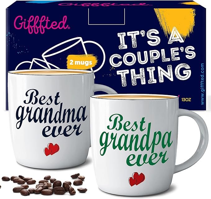 Triple Gifffted Worlds Best Grandparents Gifts From Grandkids, Grandchildren, Grandma and Grandpa Mugs, New Grandparent Gifts Idea, Parents Anniversary, Christmas, Valentines Day, Gift box, Vintage