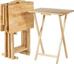 Amazon Basics Classic TV Dinner Folding Tray with Storage Rack, Natural - Set of 4 Trays
