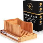 Bambüsi Bamboo Bread Slicer with Knife - 3 Slice Thickness, Foldable Compact Cutting Guide with Crumb Tray, Stainless Steel Bread Knife for Homemade Bread, Cake, Bagels 5.5” Wide x 5” Tall
#HomemadeBreadDay