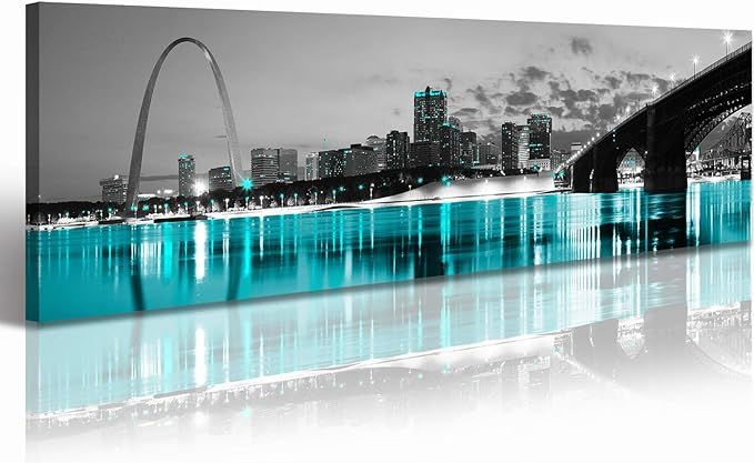 JiazuGo St. Louis Skyline City Wall Art Canvas Decor 14"X48" Black and White Wall Art Teal USA Cityscape Missouri Pictures Artwork Paintings Poster for Bedroom Office Home Decorations
#NationalMissouriDay