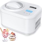KUMIO 1.2-Quart Automatic Ice Cream Maker with Compressor, No Pre-freezing, 4 Modes Frozen Yogurt Machine with LCD Display & Timer, Electric Sorbet Maker Gelato Maker, Keep Cool Function#NationalFrozenYogurtDay