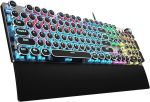 AULA F2088 Typewriter Style Mechanical Gaming Keyboard Blue Switches,Rainbow LED Backlit,Removable Wrist Rest,Media Control Knob,Retro Punk Round Keycaps,USB Wired Computer Keyboard#NationalRetroDay