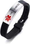 Medical Alert ID Bracelet Laser Engraved Type 1 Diabetes Adjustable Wristband for Men Women Emergency First Aid#AmericanDiabetesAssociationAlertDay
