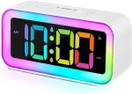 Loud Alarm Clock for Bedrooms with Dynamic RGB Night Light,Heavy Sleepers Adults,Dual Alarm,Dimmer,USB Charger,Small Bedside Digital Clock with Led Display for Kids,Teens,Seniors (White)#NationalFindARainbowDay