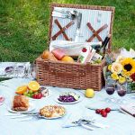 HappyPicnic Wicker Picnic Basket Set for 4 Persons | Large Willow Hamper with Large Insulated Cooler Compartment, Free Waterproof Blanket and Cutlery Service Kit-Classical Brown#NationalPicnicDay