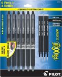 Pilot Frixion Erasable Pens - 6 Pack of Black Ink Pens + 4 Bonus Refills - Clicker Retractable Gel Ink Pen - Fine Point 0.7 mm Used for Rocketbook & Notebook#EraseSelfNegativityDay