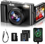 4K Digital Camera for Photography Auto-Focus 4K Camera with 180° 3.0 inch Flip Screen 16X Anti-Shake Vlogging Camera for YouTube Video Compact Cameras with SD Card, 2 Batteries and Battery Charger#NationalPhotographyMonth