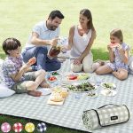 Extra Large Picnic Outdoor Blanket, 80''x80'' Waterproof Foldable Blankets Gingham Picnic Mat for Beach, Camping Grass Lawn Park Accessories Cute Couples Gift Ideas Wedding Registry (Green White)#NationalPicnicDay