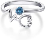 AOBOCO Sterling Silver Heartbeat EKG Stethoscope Ring Embellished with Simulated Birthstone Crystal from Austria, Medical Jewelry for Doctor Nurse Medical Student RN Nurse Gifts for Women#InternationalNursesDay#VoiceToLead