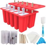 Homemade Popsicle Molds Shapes, Silicone Frozen Ice Popsicle Maker-BPA Free, with 50 Sticks, 50 Bags, 10 Reusable Sticks, Funnel, Brush and Ice Pop Recipes#GrapePopsicleDay
