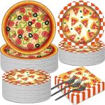 50 Guests Pizza Party Supplies Plates and Napkins Tableware Set Pizza Birthday Party Dinnerware Decorations Favors for Kids Boys Girls Birthday Baby Shower Picnics#PizzaPartyDay