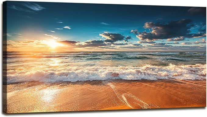 DBLAKI DB3275 Canvas Wall Art Beach Sunset Ocean Nature Pictures Beautiful Cloudscape Over The Sea Photography Canvas Print Framed and Stretched Ready to Hang for Living Room Bedroom Office#NaturePhotographyDay