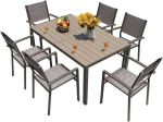 Homall 7 Pieces Patio Dining Set Outdoor Furniture with 6 Stackable Textilene Chairs and Large Table for Yard, Garden, Porch and Poolside, Grey#Summersgiving