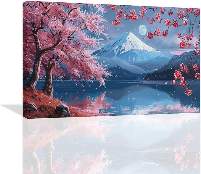 Fuji Mountain Large Wall Art Japanese Cherry Blossom Pictures Wall Decor Nature Moonlight Canvas Landscape Painting Modern Artwork Home Decoration for Living Room Bathroom Bedroom Office Framed
#NaturePhotographyDay