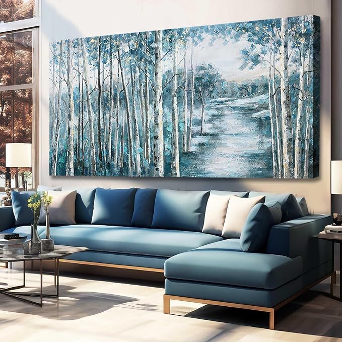 Botanical Wall Art Forest Landscape Art Colorful Room Decor Blue Artwork Picture on Canvas Decorations for Living Room Bedroom Office Dining Room 29x58 Inch#NaturePhotographyDay