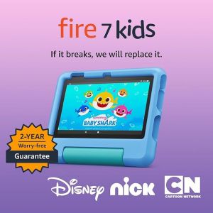 Amazon Fire 7 Kids tablet (newest gen) ages 3-7. Top-selling 7" kids tablet on Amazon | ad-free content with parental controls included, 10-hr battery, 16 GB, Blue#NationalBookLoversDay