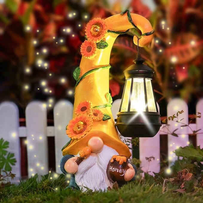 12" Solar Gnome Garden Statues Honey Bee jar Decor with LED Lantern Outdoor Gnomes Decorations Patio Yard Art Gifts for Women Mom-Lantern
#WorldHoneyBeeDay
