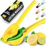 Zulay Kitchen Metal 2-in-1 Lemon Squeezer - Sturdy Max Extraction Hand Juicer Lemon Squeezer Gets Every Last Drop - Easy to Clean Manual Citrus Juicer - Easy-Use Lemon Juicer Squeezer - Yellow/Green#NationalLemonJuiceDay