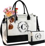 BeeGreen Personalized Tote Bags for Women Initial Monogrammed Carnation Embroidered Canvas Jute Birthday Gift Bags#NationalSistersDay