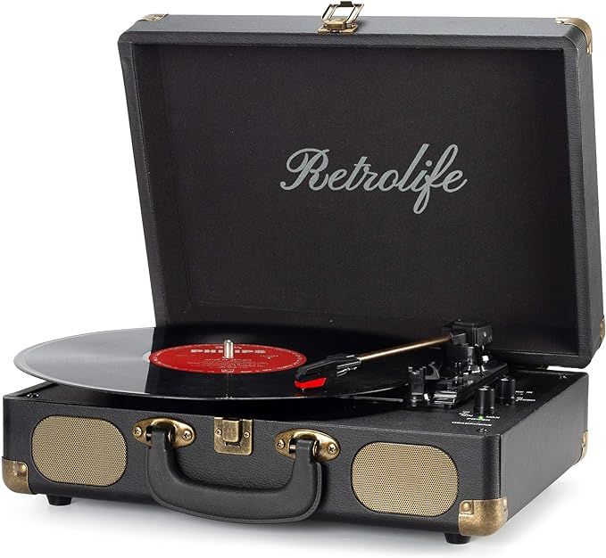 Vinyl Record Player 3-Speed Bluetooth Suitcase Portable Belt-Driven Record Player with Built-in Speakers RCA Line Out AUX in Headphone Jack Vintage Turntable#VinylRecordDay