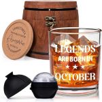 Futtumy Legends Are Born In October, 10 Oz Whiskey Glass with Wooden Barrel, Birthday Gifts for Men, October Mens Birthday Gifts, 40th 50th 60th Mens Birthday Gift Ideas for Dad Grandpa Husband Son#birthday#birthdaygiftidea#Octoberbirthdays#october