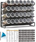 SpaceAid Spice Rack Organizer with 28 Spice Jars, 386 Spice Labels, Chalk Marker and Funnel Set for Cabinet, Countertop, Pantry, Cupboard or Door & Wall Mount - 28 Jars, 13.4" W × 10.8" H, Black#NationalSpiceBlendDay