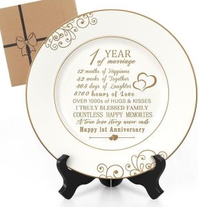 1st Anniversary Plate with 24k Gold Foil - 1 Year Paper Anniversary Wedding Gifts Decorations for Him Couples Wife Husband, Ceramic 9"#anniversarygift
