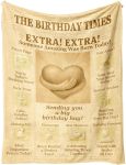 Birthday Blanket 60x50 – Vintage Newspaper Happy Birthday Throw, Cozy Flannel, Unisex Gift Present for Adults & Teens
