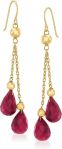 Ross-Simons 15.00 ct. t.w. Ruby and Bead Double Drop Earrings in 14kt Yellow Gold